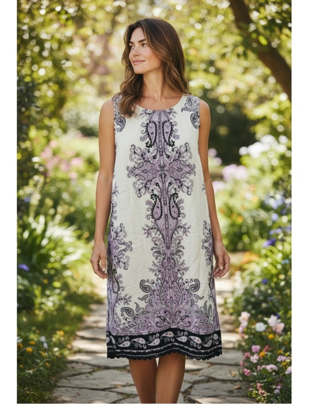 LOFT Asymmetrical Paisley Dress in Black and Lavender